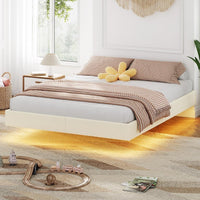 DE.SIKAIC Betten Bettgestell mit LED Beleuchtung, Schwebender visueller Effekt, Polsterbett mit Lattenrost, bequem, PU weiß