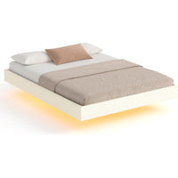 DE.SIKAIC Betten Bettgestell mit LED Beleuchtung, Schwebender visueller Effekt, Polsterbett mit Lattenrost, bequem, PU weiß