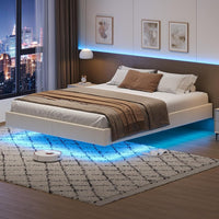 DE.SIKAIC Betten Bettgestell mit LED Beleuchtung, Schwebender visueller Effekt, Polsterbett mit Lattenrost, bequem, PU weiß
