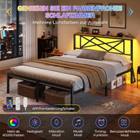 DE.SIKAIC Betten Bettgestell mit LED Beleuchtung,  Steckdose, Stauraum unter dem Bett