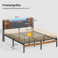 DE.SIKAIC Betten Bettgestell mit LED-Beleuchtung, USB-Ladefunktion und Stauraum-Kopfteil, Dunkelgrau