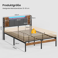 DE.SIKAIC Betten Bettgestell mit LED-Beleuchtung, USB-Ladefunktion und Stauraum-Kopfteil, Dunkelgrau