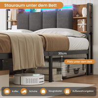 DE.SIKAIC Betten Bettgestell mit LED-Beleuchtung, USB-Ladefunktion und Stauraum-Kopfteil, Dunkelgrau