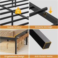 DE.SIKAIC Betten Bettgestell mit LED-Beleuchtung, USB-Ladefunktion und Stauraum-Kopfteil, Dunkelgrau