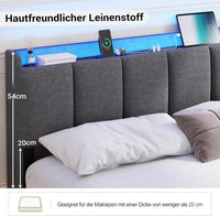 DE.SIKAIC Betten Bettrahmen 140 x 200 cm Doppelbett mit LED-Beleuchtung und Ladestation Dunkelgrau
