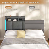 DE.SIKAIC Betten Dunkelgrau / 140×190cm / Holzwerkstoff & Metall Polsterbett (140 x 190 cm) mit Steckdosen und LED-Beleuchtung Dunkelgraues