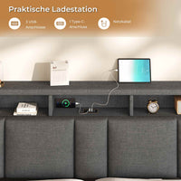 DE.SIKAIC Betten Dunkelgrau / 140×190cm / Holzwerkstoff & Metall Polsterbett (140 x 190 cm) mit Steckdosen und LED-Beleuchtung Dunkelgraues