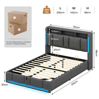 DE.SIKAIC Betten Dunkelgrau / 140×200cm / Holzwerkstoff & Metall Polsterbett (140 x 200 cm) mit Steckdosen und LED-Beleuchtung Dunkelgraues