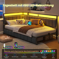 DE.SIKAIC Betten Dunkelgrau / Flachs und Metall / 90×200cm 90 x 200 cm LED-Schlafsofa mit USB-Ladeanschluss – Dunkelgrau