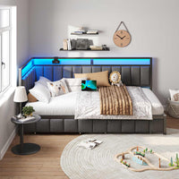 DE.SIKAIC Betten Dunkelgrau / Flachs und Metall / 90×200cm 90 x 200 cm LED-Schlafsofa mit USB-Ladeanschluss – Dunkelgrau