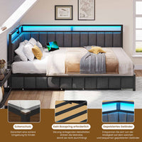 DE.SIKAIC Betten Dunkelgrau / Flachs und Metall / 90×200cm 90 x 200 cm LED-Schlafsofa mit USB-Ladeanschluss – Dunkelgrau