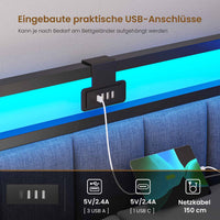DE.SIKAIC Betten Dunkelgrau / Flachs und Metall / 90×200cm 90 x 200 cm LED-Schlafsofa mit USB-Ladeanschluss – Dunkelgrau