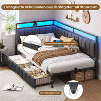 DE.SIKAIC Betten Dunkelgrau / Flachs und Metall / 90×200cm 90 x 200 cm LED-Schlafsofa mit USB-Ladeanschluss – Dunkelgrau