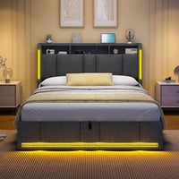 DE.SIKAIC Betten Dunkelgrau / Holzwerkstoff & Metall / 140x190cm Polsterbett 140×190 mit Stauraum Kopfteil