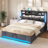 DE.SIKAIC Betten Dunkelgrau / Holzwerkstoff & Metall / 140x190cm Polsterbett 140×190 mit Stauraum Kopfteil