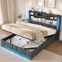 DE.SIKAIC Betten Dunkelgrau / Holzwerkstoff & Metall / 140x190cm Polsterbett 140×190 mit Stauraum Kopfteil