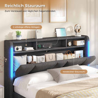 DE.SIKAIC Betten Dunkelgrau / Holzwerkstoff & Metall / 140x190cm Polsterbett 140×190 mit Stauraum Kopfteil