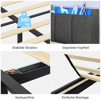 DE.SIKAIC Betten Dunkelgrau / Leinen / Minimalistisch Leinenstoff Polsterbett Bettrahmen 140 x 200 cm Doppelbett mit LED-Beleuchtung und Ladestation Dunkelgrau