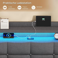 DE.SIKAIC Betten Dunkelgrau / Metall / 140 cm × 190 cm Doppelbettgestell Metallbett mit LED-Beleuchtung, Ladestation und Kopfteil, Bett Schwebebettrahmen Dunkelgrau