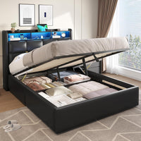 DE.SIKAIC Betten Dunkelgrau / Metall / 140 cm × 200 cm LED Polsterbett mit Stauraum Kopfteil, Bettgestell mit Lattenrost und bettkasten,Schwarz