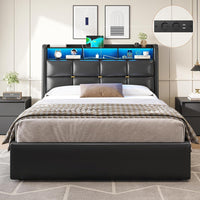 DE.SIKAIC Betten Dunkelgrau / Metall / 140 cm × 200 cm LED Polsterbett mit Stauraum Kopfteil, Bettgestell mit Lattenrost und bettkasten,Schwarz