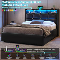 DE.SIKAIC Betten Dunkelgrau / Metall / 140 cm × 200 cm LED Polsterbett mit Stauraum Kopfteil, Bettgestell mit Lattenrost und bettkasten,Schwarz