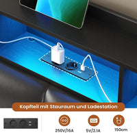 DE.SIKAIC Betten Dunkelgrau / Metall / 140 cm × 200 cm LED Polsterbett mit Stauraum Kopfteil, Bettgestell mit Lattenrost und bettkasten,Schwarz