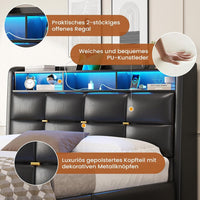 DE.SIKAIC Betten Dunkelgrau / Metall / 140 cm × 200 cm LED Polsterbett mit Stauraum Kopfteil, Bettgestell mit Lattenrost und bettkasten,Schwarz