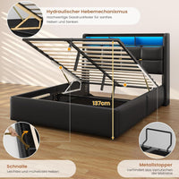 DE.SIKAIC Betten Dunkelgrau / Metall / 140 cm × 200 cm LED Polsterbett mit Stauraum Kopfteil, Bettgestell mit Lattenrost und bettkasten,Schwarz