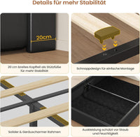 DE.SIKAIC Betten Dunkelgrau / Metall / 140 cm × 200 cm LED Polsterbett mit Stauraum Kopfteil, Bettgestell mit Lattenrost und bettkasten,Schwarz