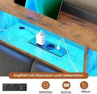 DE.SIKAIC Betten Dunkelgrau / Metall / 140 cm × 200 cm Leinen Polsterbett mit Stauraum Kopfteil und Steckdosen, LED Beleuchtung & Hydraulisch Stauraum,Dunkelgrau