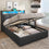 DE.SIKAIC Betten Dunkelgrau / Metall / 140 cm × 200 cm Leinen Polsterbett mit Stauraum Kopfteil und Steckdosen, LED Beleuchtung & Hydraulisch Stauraum,Dunkelgrau