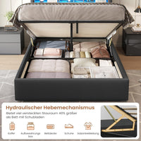 DE.SIKAIC Betten Dunkelgrau / Metall / 140 cm × 200 cm Leinen Polsterbett mit Stauraum Kopfteil und Steckdosen, LED Beleuchtung & Hydraulisch Stauraum,Dunkelgrau