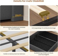 DE.SIKAIC Betten Dunkelgrau / Metall / 140 cm × 200 cm Leinen Polsterbett mit Stauraum Kopfteil und Steckdosen, LED Beleuchtung & Hydraulisch Stauraum,Dunkelgrau