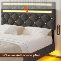 DE.SIKAIC Betten Dunkelgrau / Metall / 160×200 cm Modernes Schwebebett 160x200 cm, Leinen gepolstertes Doppelbett mit LED-Beleuchtung, Ladestation, hohem Kopfteil, Dunkelgrau