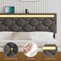 DE.SIKAIC Betten Dunkelgrau / Metall / 160×200 cm Modernes Schwebebett 160x200 cm, Leinen gepolstertes Doppelbett mit LED-Beleuchtung, Ladestation, hohem Kopfteil, Dunkelgrau