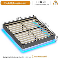 DE.SIKAIC Betten Grau / 160x200cm / Metall Metall Schwebebett Bettgestell mit LED Beleuchtung und Lattenrost Grau
