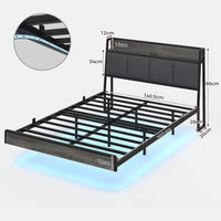 DE.SIKAIC Betten Grau / Leinen / 140×200 cm LED Bett, Polsterbett mit Ladestation | Grau | Leinenstoff | Lattenrost
