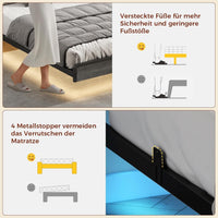 DE.SIKAIC Betten Grau / Leinen / 140×200 cm LED Bett, Polsterbett mit Ladestation | Grau | Leinenstoff | Lattenrost