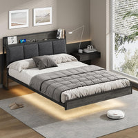 DE.SIKAIC Betten Grau / Leinen / 140×200 cm LED Bett, Polsterbett mit Ladestation | Grau | Leinenstoff | Lattenrost