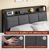 DE.SIKAIC Betten Grau / Leinen / 140×200 cm LED Bett, Polsterbett mit Ladestation | Grau | Leinenstoff | Lattenrost