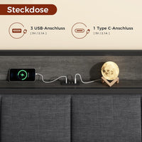 DE.SIKAIC Betten Grau / Leinen / 140×200 cm LED Bett, Polsterbett mit Ladestation | Grau | Leinenstoff | Lattenrost