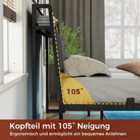DE.SIKAIC Betten Grau / Leinen / 140×200 cm LED Bett, Polsterbett mit Ladestation | Grau | Leinenstoff | Lattenrost