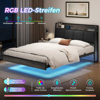 DE.SIKAIC Betten Grau / Leinen / 140×200 cm LED Bett, Polsterbett mit Ladestation | Grau | Leinenstoff | Lattenrost