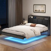 DE.SIKAIC Betten Grau / Leinen / 140×200 cm LED Bett, Polsterbett mit Ladestation | Grau | Leinenstoff | Lattenrost