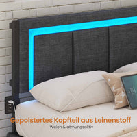 DE.SIKAIC Betten Grau / Metall / 90X190 cm Schlafsofa 90x190 cm mit LED-Beleuchtung und Steckdosenleiste, Grau