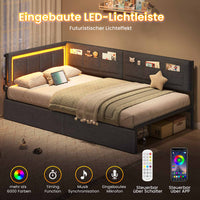 DE.SIKAIC Betten Grau / Metall / 90X190 cm Schlafsofa 90x190 cm mit LED-Beleuchtung und Steckdosenleiste, Grau