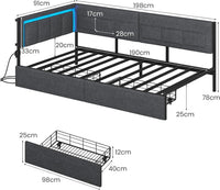 DE.SIKAIC Betten Grau / Metall / 90X190 cm Schlafsofa 90x190 cm mit LED-Beleuchtung und Steckdosenleiste, Grau