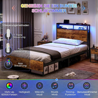 DE.SIKAIC Betten LED Bettgestell mit Steckdose und USB-Ladefunktion, Lattenrost und Stauraum unter dem Bett