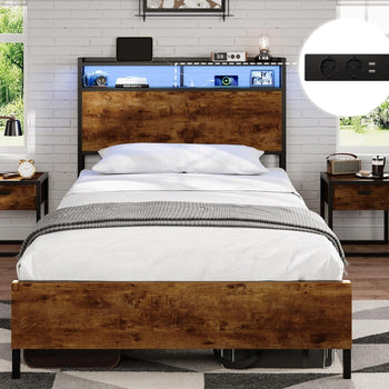 DE.SIKAIC Betten LED Bettgestell mit Steckdose und USB-Ladefunktion, Lattenrost und Stauraum unter dem Bett